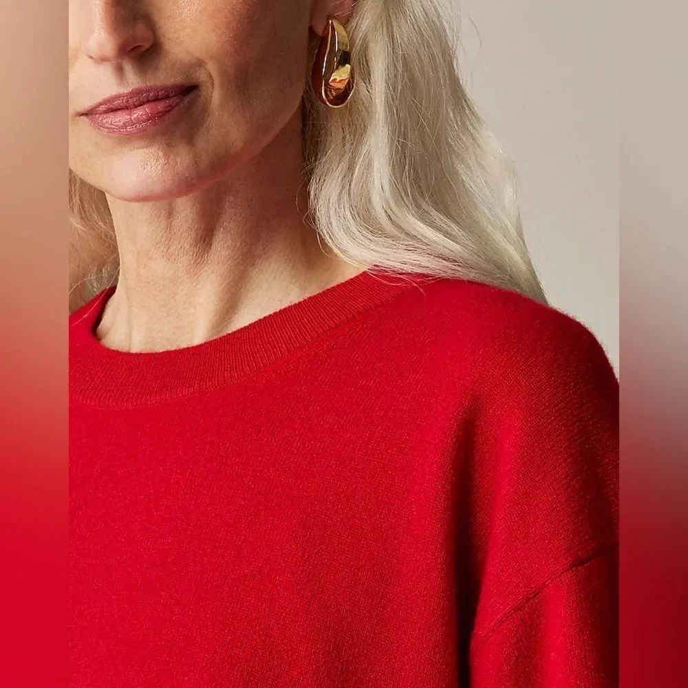 NWT J Crew Cashmere relaxed crewneck sweater in red